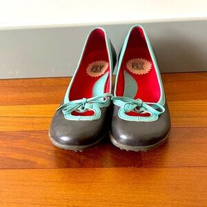 Fly London Peep Toe Heels 37 turquoise black